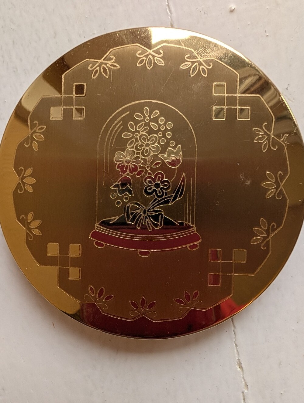 Vintage Compact Powder Gold Floral Cloche Etched In By Herriette Of New York